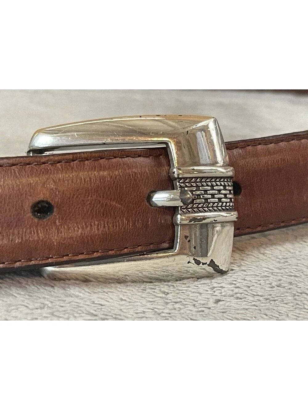 Brighton Brown Leather Belt Woven Fabric Center Men’s Size 36
